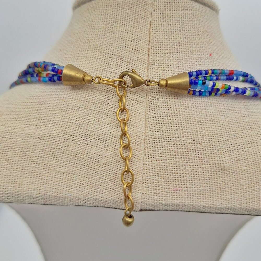Multi Strand Blue Seed Bead Multicolor Necklace - Picture 7 of 11
